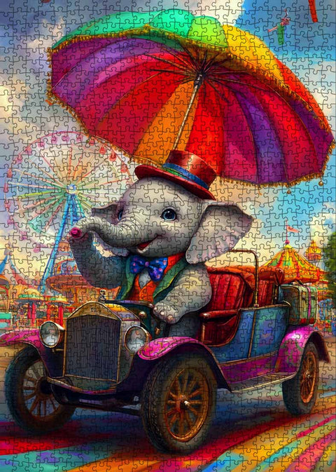 Éléphant dans une voiture colorée | 1000 mcx