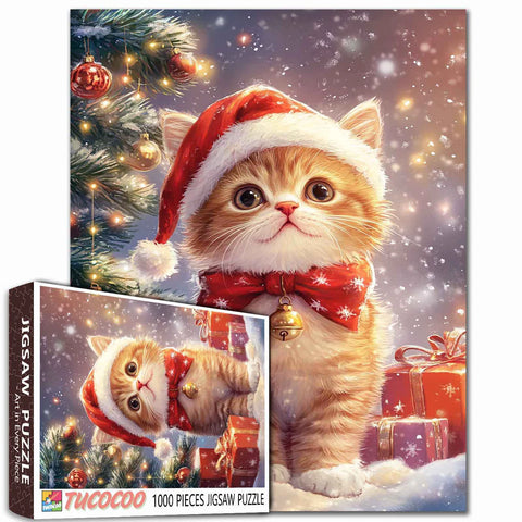Chaton de noël près de l'arbre | 1000 mcx