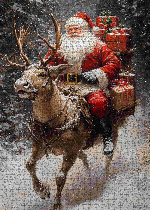 Père noël chevauchant un renne | 1000 mcx